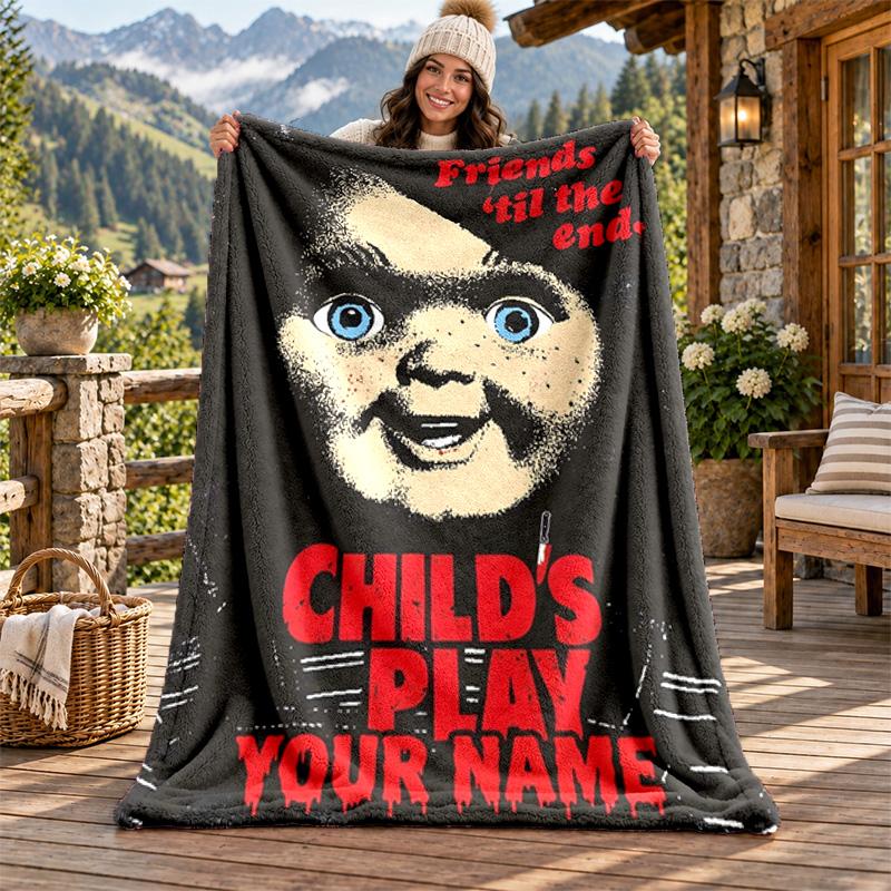 Chucky with Tiffany Custom Name Flannel Blanket Personalized Soft Warm Plush Throw Blanket Customized Gift for Family Friends