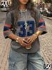 Mode Lässig Nr. 33 Druck Rundhals Damen Kurzarm T-Shirt Sommerurlaub Tee Baseballtrikots Gestreift Übergroßes Sport T-Shirt