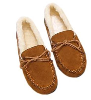 1/2plus Women's Moccasin/Fur Loafers with Faux Fur Lining, Casual Lace-Ups, Ribbon Laces, and Slip-On Comfort (Camel, Size 25.0 Cm)