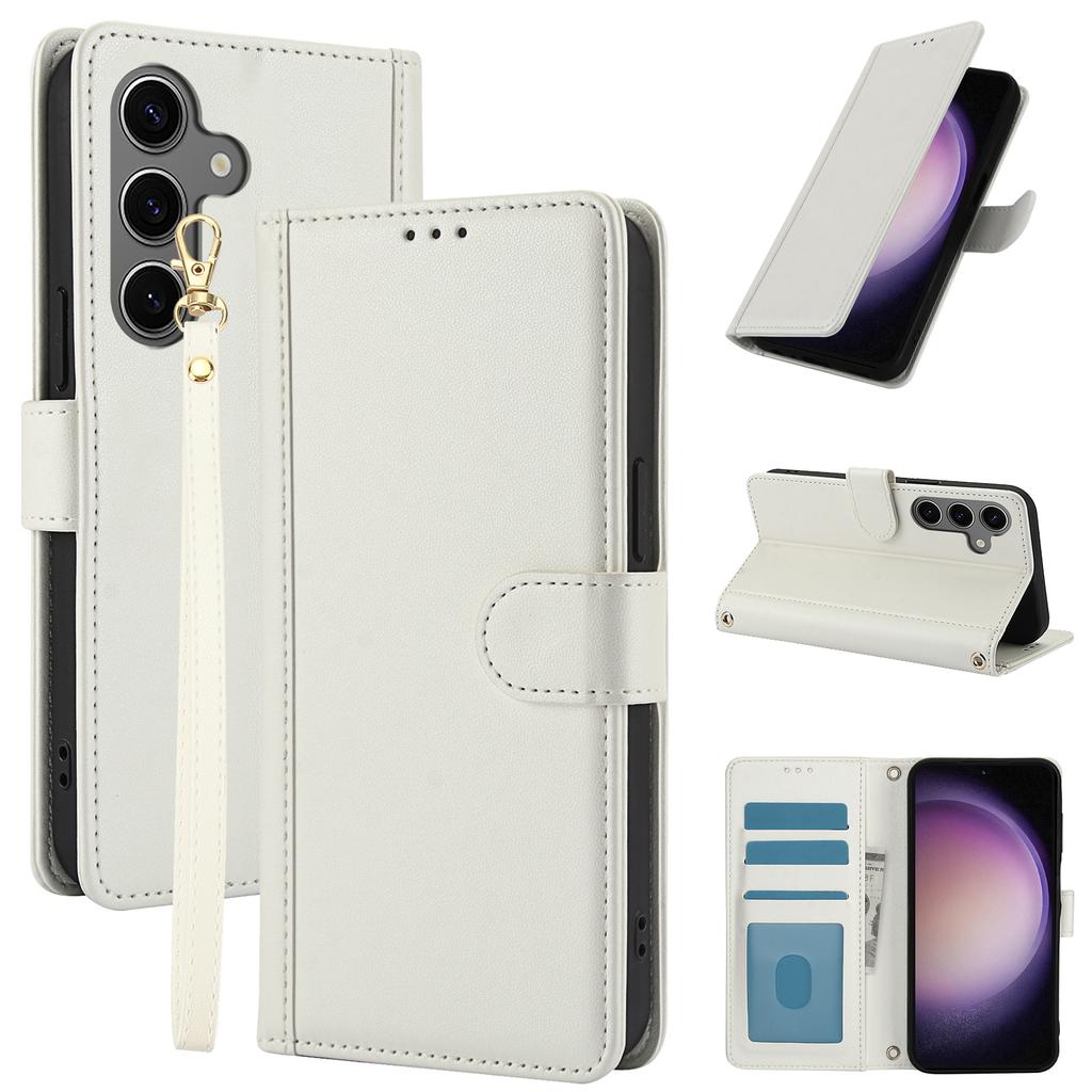 SY-003 For Samsung Galaxy S24+ Case PU Leather Stand View Phone Wallet Cover with Hand Strap