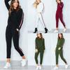 Women's 2 Pcs/set Tracksuits Comfy Striped Loungewear With O-neck And Drawstring
