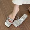 Fairy Sandals Bow Slippers Female Outer Wear 2025 New Summer Beautiful French Rhinestone Temperament High Heels