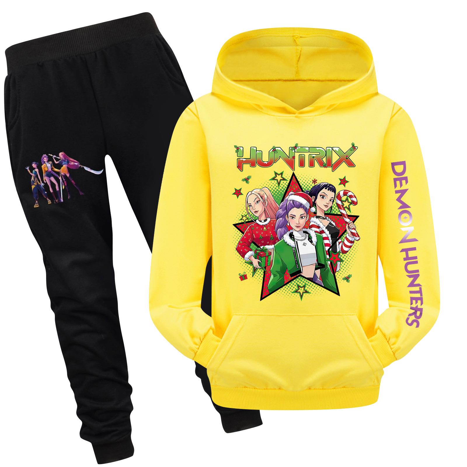 

Детский худи и брюки, двухпредметный спортивный костюм, комплект свитшота с длинным рукавом и принтом 130 жёлтый