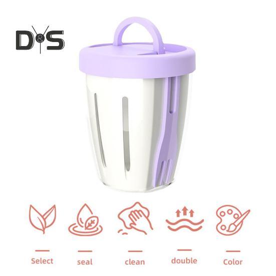 Double-layer Salad Cup Portable Fruit Container with Fork Leakproof Sealed Food Box for Picnic Outdoor Travel