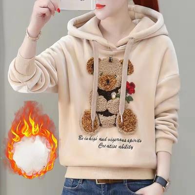 Felpe con cappuccio da donna ricamate in pile ispessito autunno e inverno Maglioni streetwear con maniche lunghe
