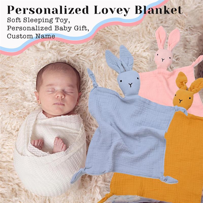 A71Z Loveys For Babies Personalized Muslin Lovey Blanket Custom Embroidered Baby Security Blanket Bunny Comforter With Nam