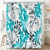 Modern Style Monstera Leaf Print Shower Curtain Blue and White Waterproof Bath Rug Decorative Fabric Liner for Home