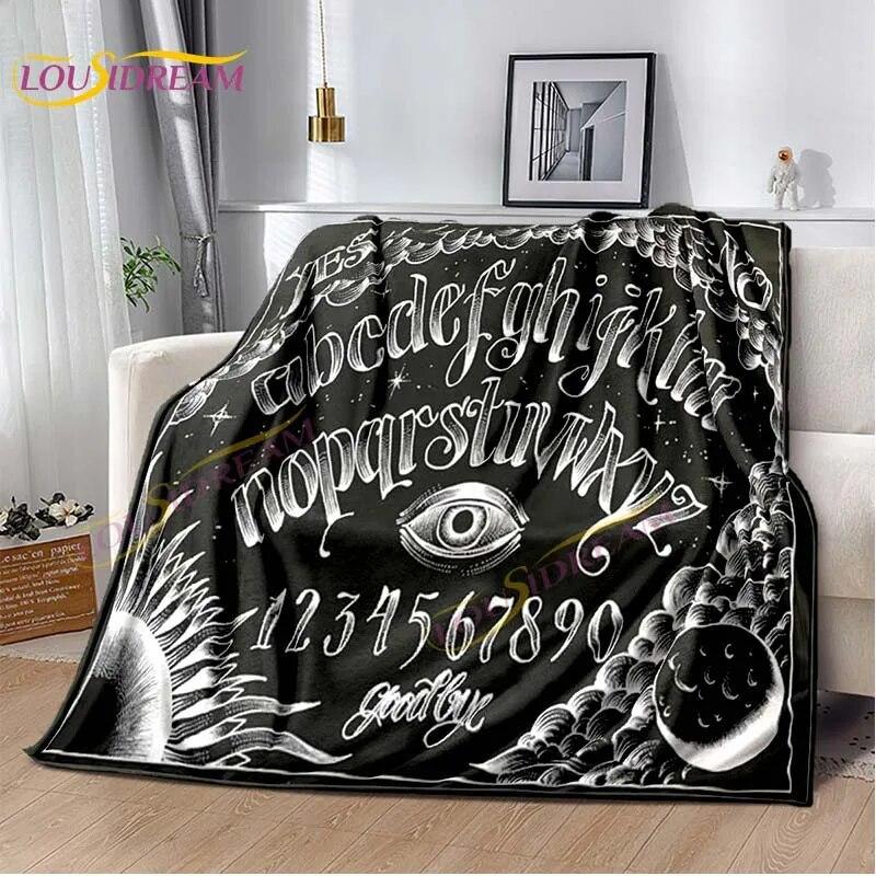 Magic Ouija Board Alphabet Blanket Witchcraft Pentagon Blanket for Bedroom Living Room Sofa Gothic Ouija Hand Flannel Blanket