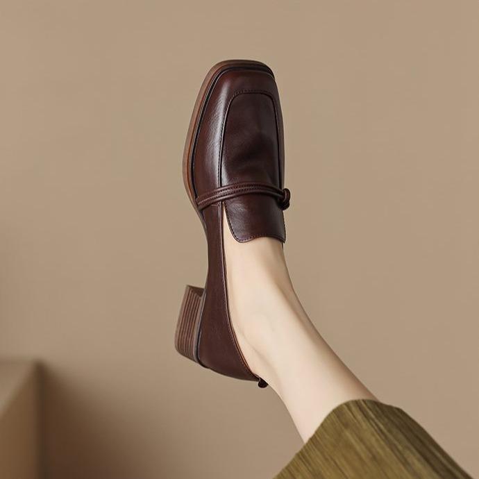 Classic Loafers Women Square Toe Pumps Slip On Retro Lady Casual Cozy Shoes