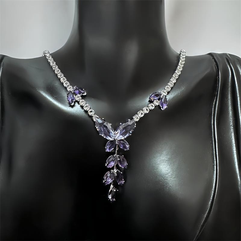 Elegant Zirconia Butterfly Tassel Necklace & Earring Set