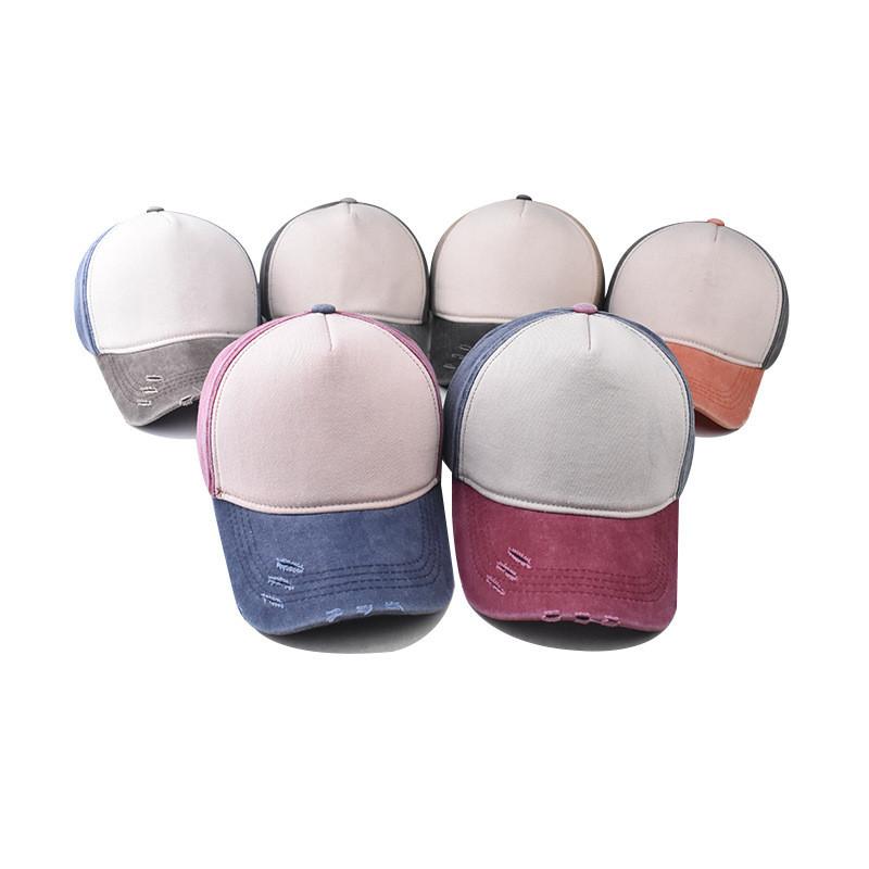 Block Color Cotton Wash Plain Baseball Cap Sun Protection Hat For Men And Women