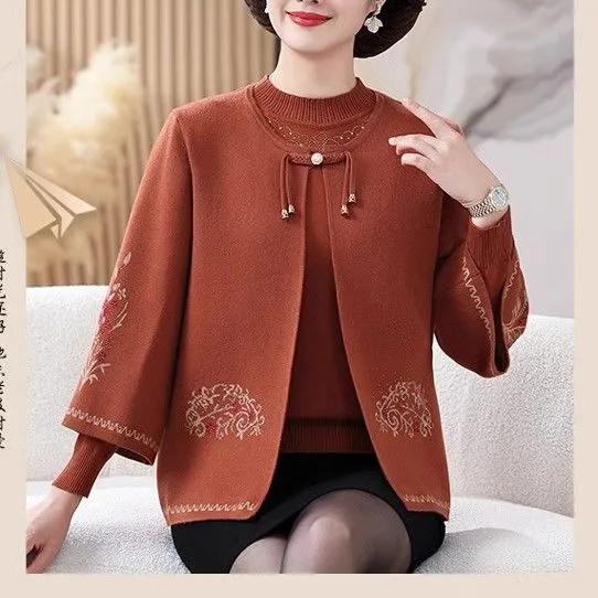 

Женское весенне-осеннее пальто, вязаный кардиган для среднего возраста, элегантный и стильный свитер 3XL