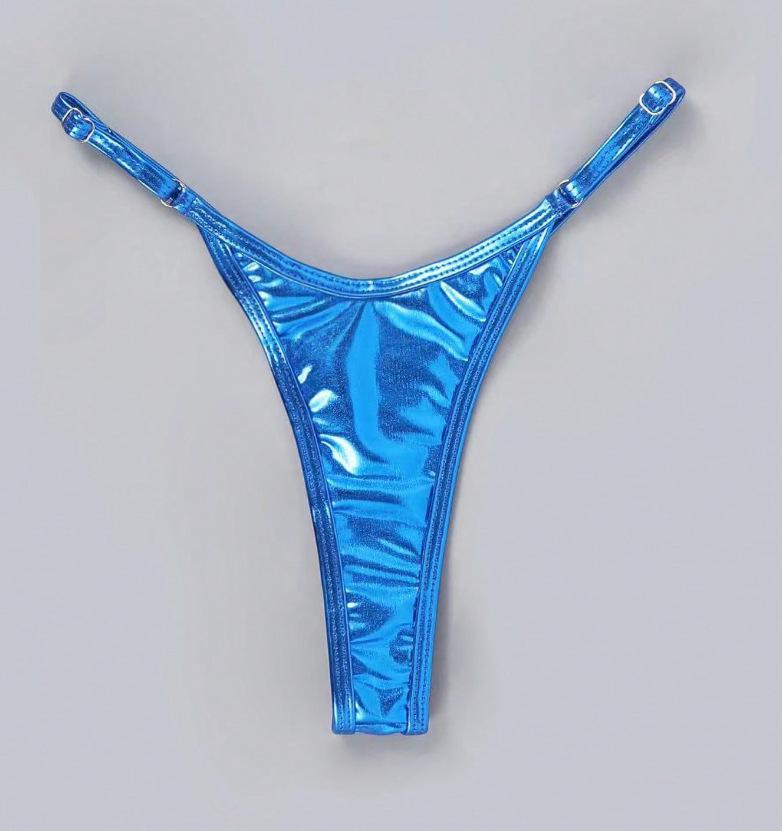 2025 European & American Women's Sexy Solid Color Stamped Thong Swimsuit Bottoms