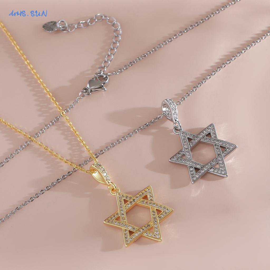 MHS.SUN Luxury Star of David Necklaces for Women Men Fashion Hollow Hexagonal Star Pendant Chain Necklace Judaica Jewish Jewelry