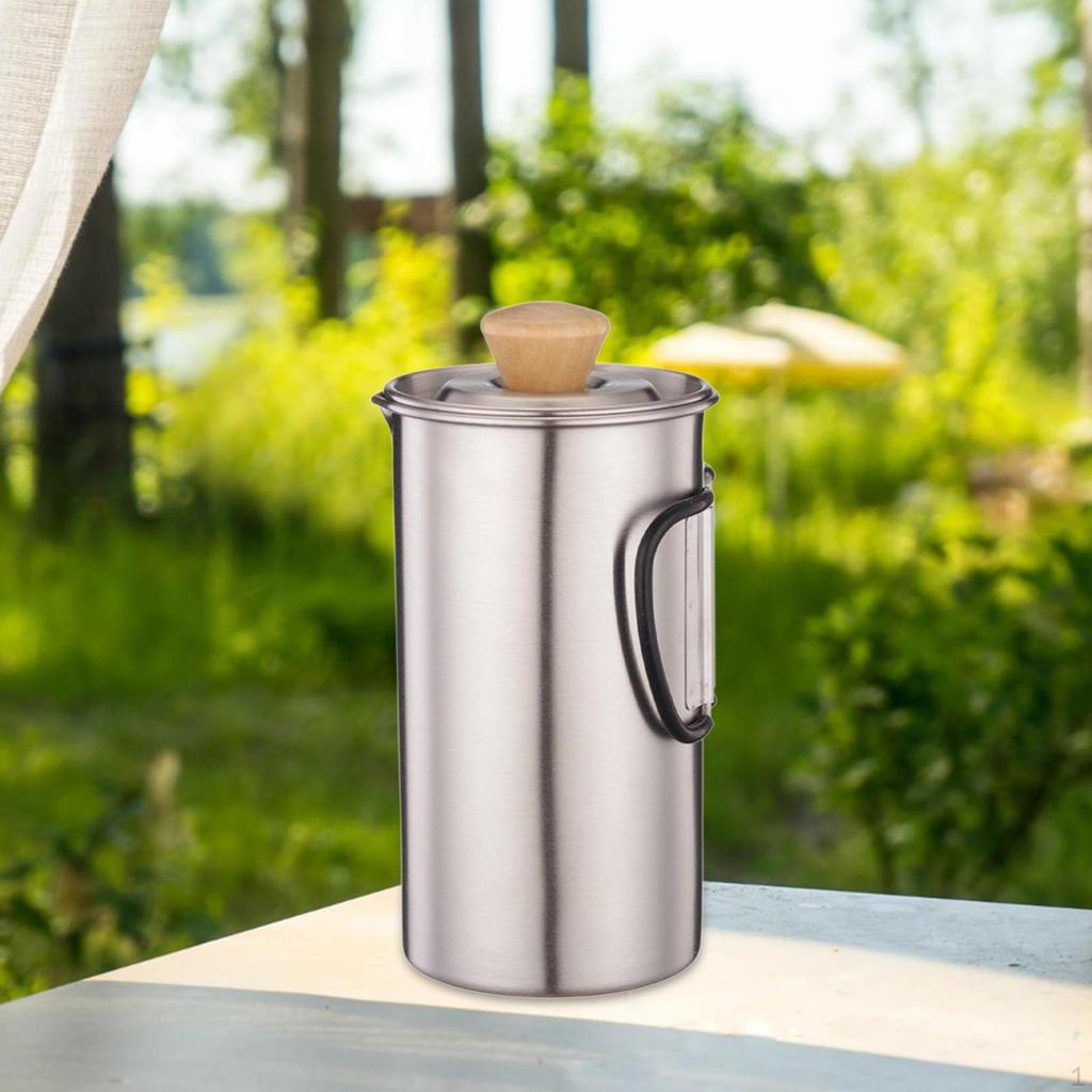 French Press Coffee Maker Brewer Metal Portable 1L Pot Kettle for Home Outdoor
