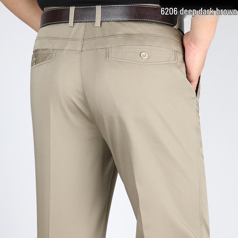 Men's High Waist Tencel Ice Silk Cotton Pants: Spring/Summer Casual, Straight-Leg, Non-Iron, Loose Fit.