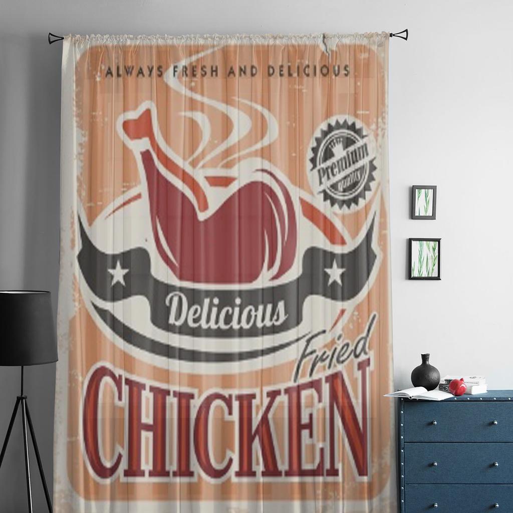 Vintage Fried Chicken Vector Poster Design Sheer Curtains for Living Room Tulle Window Curtain Bedroom Kitchen Veil Drapes