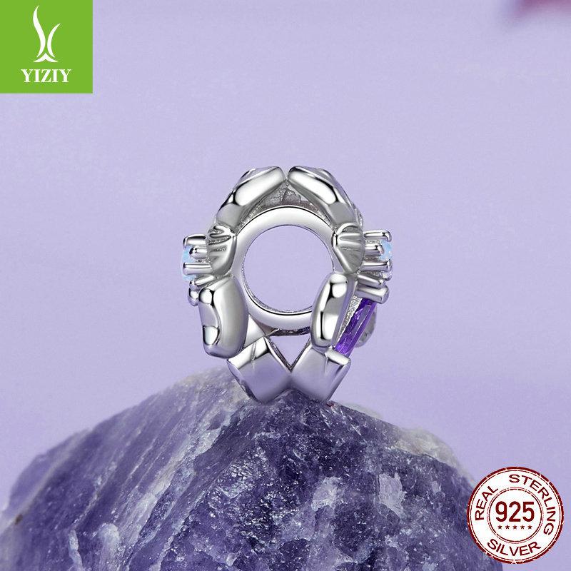 Perles Iris Violettes en Argent Sterling S925, Perles Libres, Perles Romantiques Élégantes Fleur DIY pour Bracelet