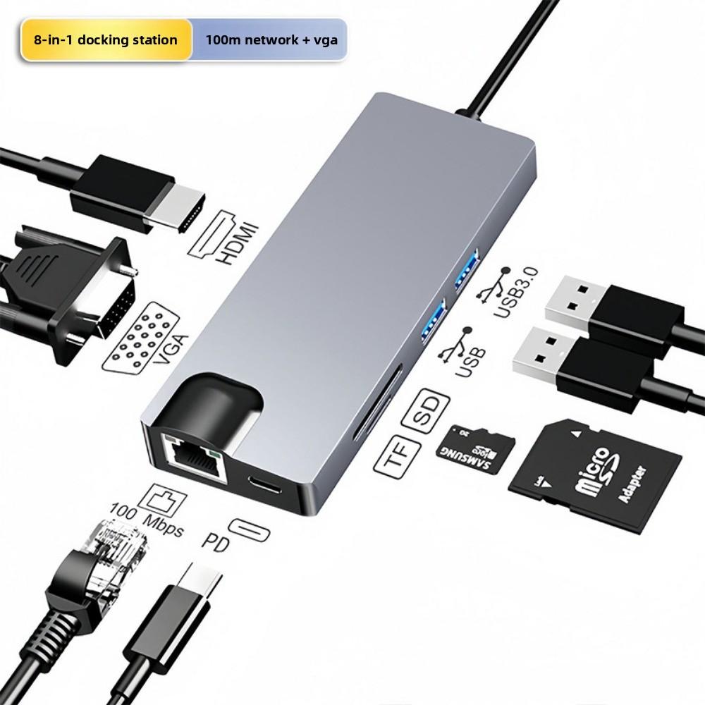 8-in-1 USB C Hub with Ethernet Port Multi Port Adapter Type C Dock for Laptop