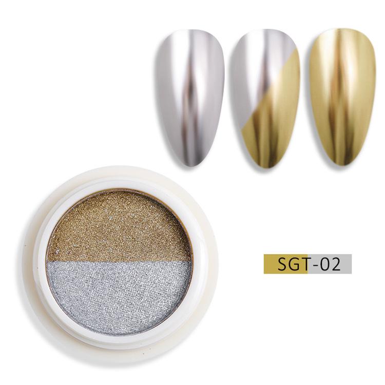 Nail Art Two-Color Solid Powder: Gold & Silver Super Shiny Titanium Glow