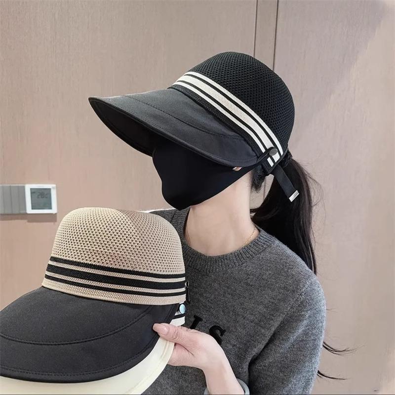 Women's Wide Brim Summer Sun Protection Hat with Open Top & Face Covering