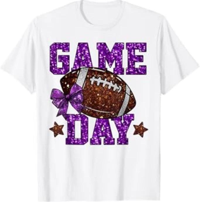 Game Day Touchdown Football Mom Girls Go Cheer Purple T-Shirt M