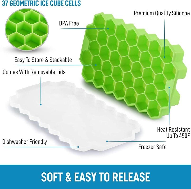 296/37 Cubetti in Silicone a Nido d'Ape Vassoi per Ghiaccio Riutilizzabili per Alimenti Grande Capacità Macchina per il Ghiaccio con Coperchi per Succhi Cocktail Stampini per Ghiaccio