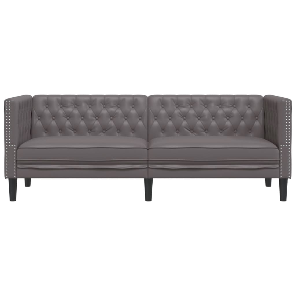 Vidaxl Sofa Chesterfield, 3-Os., Szara, Tapicerowana Sztuczną Skórą