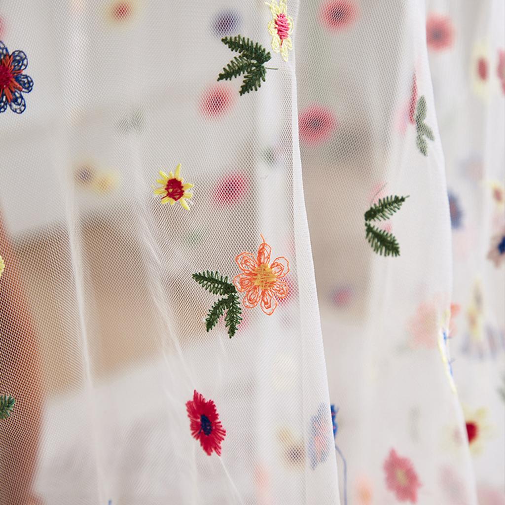 Yousheng Transparent Dining Table Mat Thin Visible Mesh Colorful Flower Embroidery Round Table Protector Decorative Table Cloth for Party Decoration