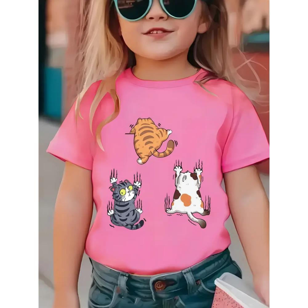Baby Girl Clothing 3D Cat Print Kids Clothes Short Sleeve T-Shirts for Children Top Tees O-Neck Casual Children's Clothing