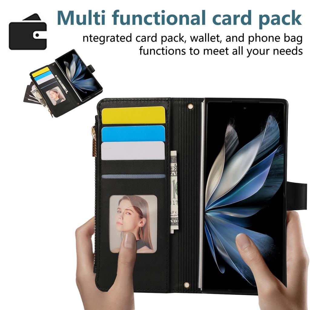 Crossbody Wrist Strap Zipper Wallet Card Holder Phone Case for Samsung Galaxy Z Fold 8 Ultra 7 6 5 4 3 Lanyard PU Leather Cover