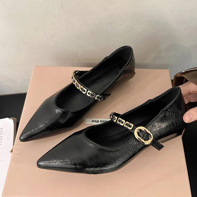 Designer Vintage Women Mary Jane Shoes Pointed Toe Shoes Laides Comfort Dress Street Style Low Heel Shoes