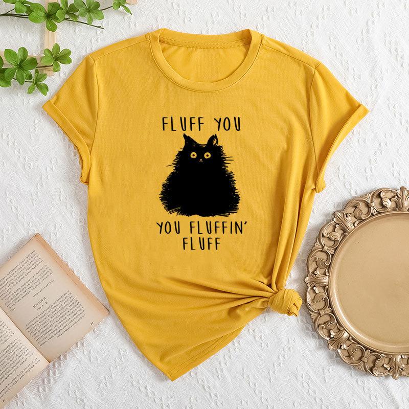 Summer Women's Letter Cat Print Round Neck Loose Casual Pure Cotton Short Sleeved T-shirts Women's