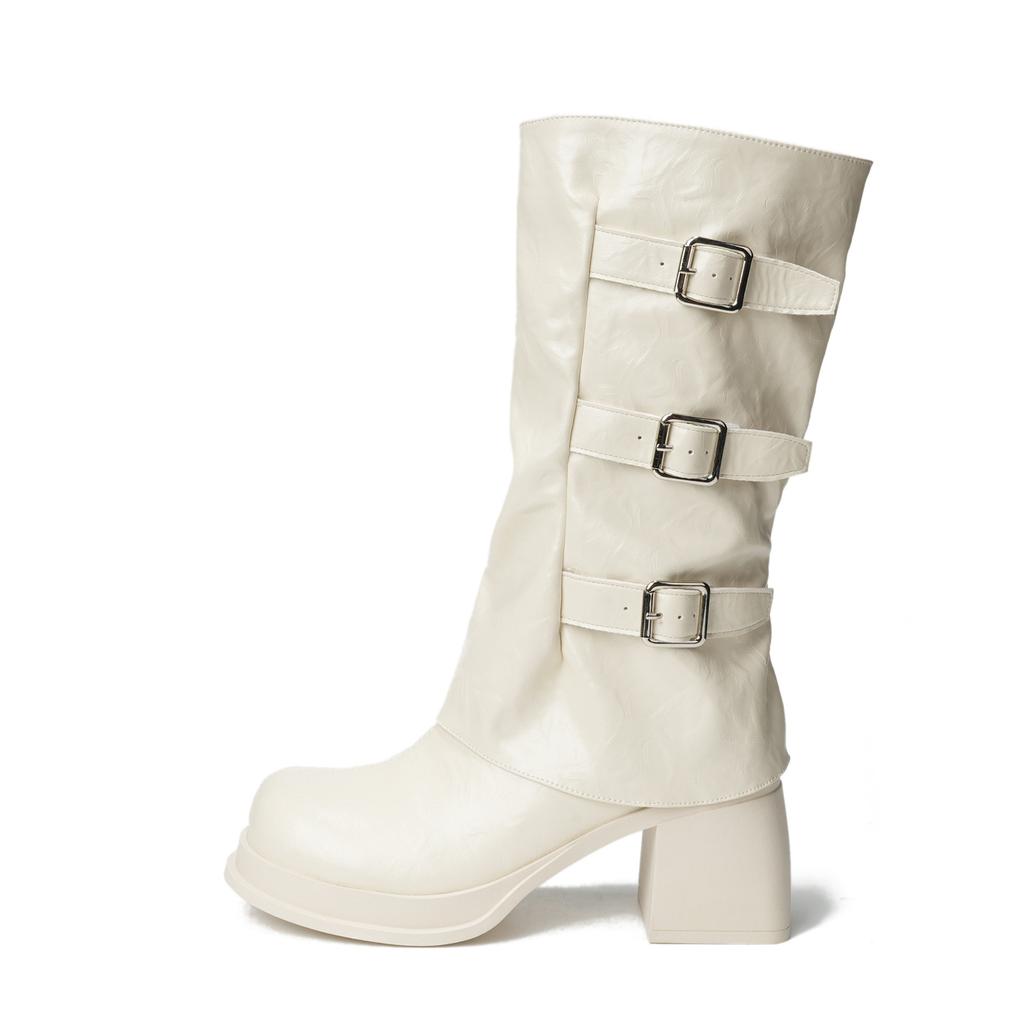 Women'S Mid-Calf High-Heeled Thick-Soled Trouser Boots Cowboy Boots