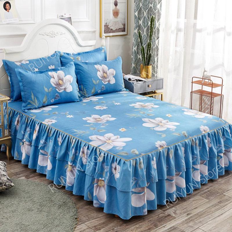 Drucken Weiche Bett Rock Hause Schlafzimmer Doppel Schichten Bett Rock Bettlaken Bett Abdeckung Rock Nicht-slip Matratze Abdeckung Couvre lit Bettdecke