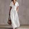 Women Casual Button Down Shirt Dress, Short Sleeve Long Western Cowgirl Dress, Summer Flowy A-Line Maxi Dress with Pockets