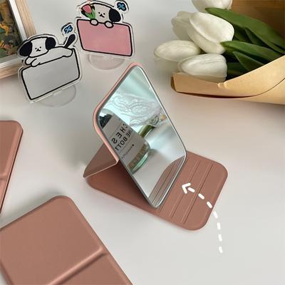 Mini Makeup Mirror Elegant Foldable Desktop Portable Mirror PU Leather Handheld Perfect Pocket Gift for Dorms Daily Cosmetic Use