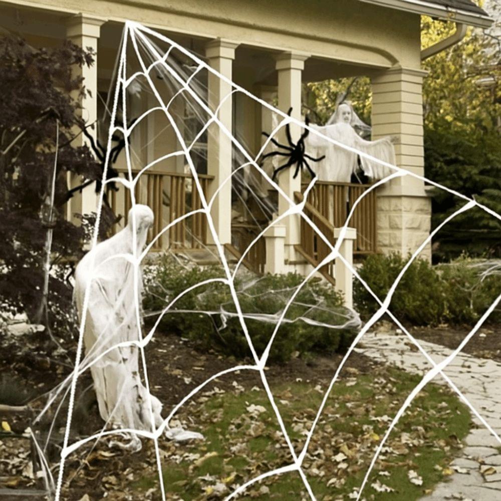 5M/7M Halloween Triangle Spider Web Extra Large Giant Spider Web Scary Lawn Spider Web Indoor