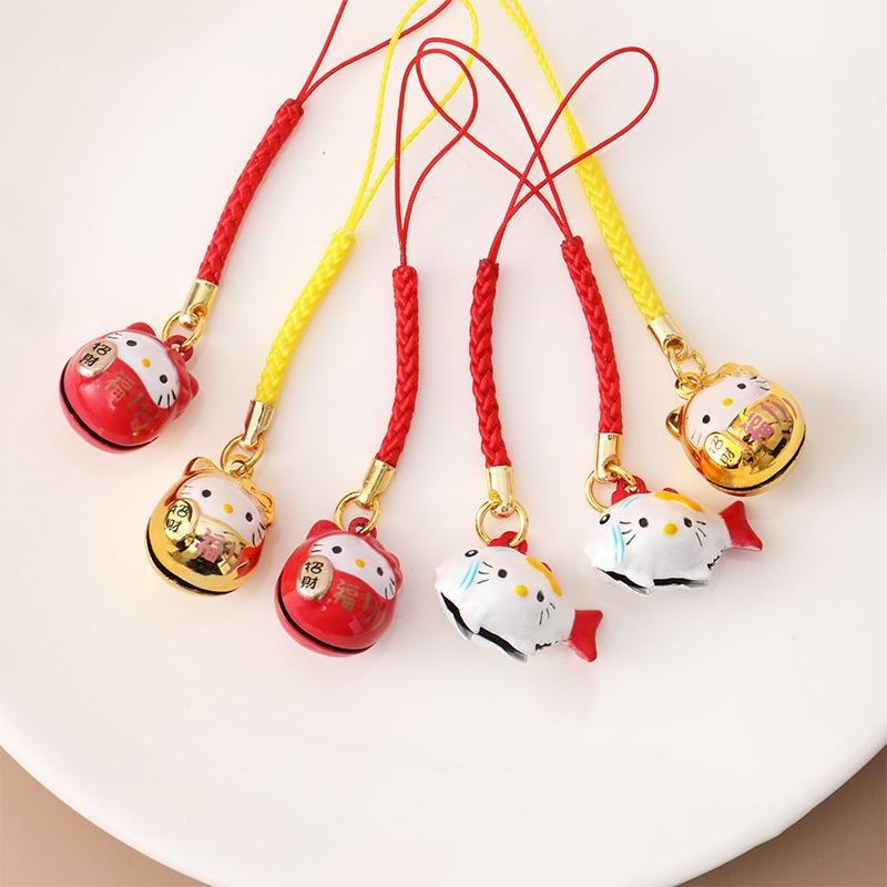 Cute Cartoon Japanese Lucky Cat Keychain With Bell Trinkets Phone Charms Car Bag Pendant Key Chain Pray Keyring Couple Gifts