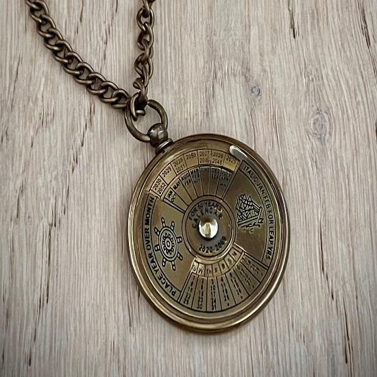 Small 50 Year Perpetual Calendar Necklace Antique Brass Nautical Vintage Style