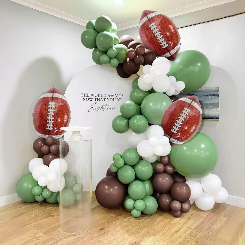 

130 Balloon Arch Set Aluminum Foil Balloon Green White Balloon Rugby Birthday Sports Party Decoration Set as shown