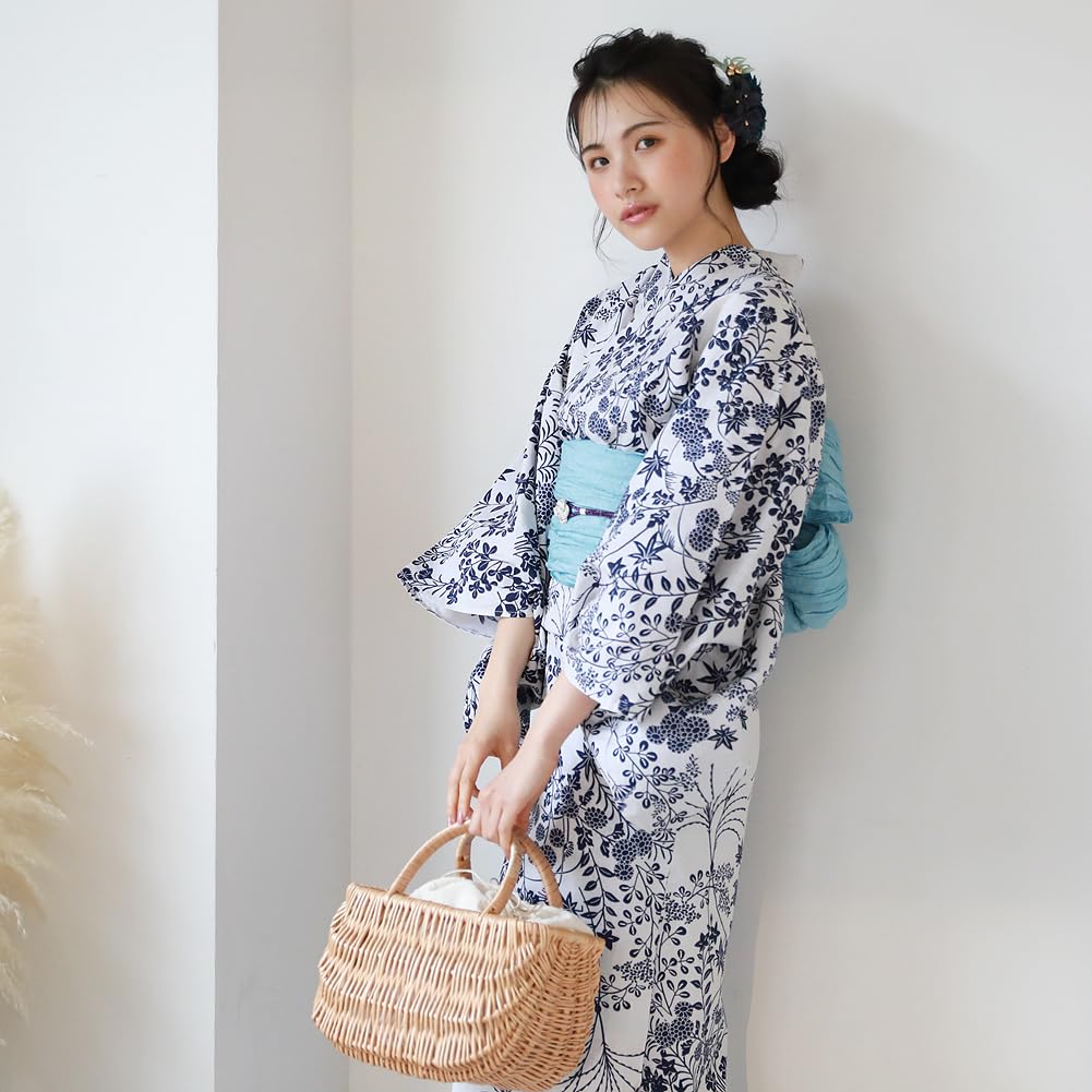 16 Patterns To Choose from Yukata Heko Obi Set Tokimeki Summer Love Yukata Heko Obi 2 Piece Set Small Flowers In Navy Blue On White (16. Background)