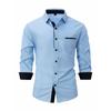 Mens Color Block Business Casual Long Sleeve Loose Fit Shirt