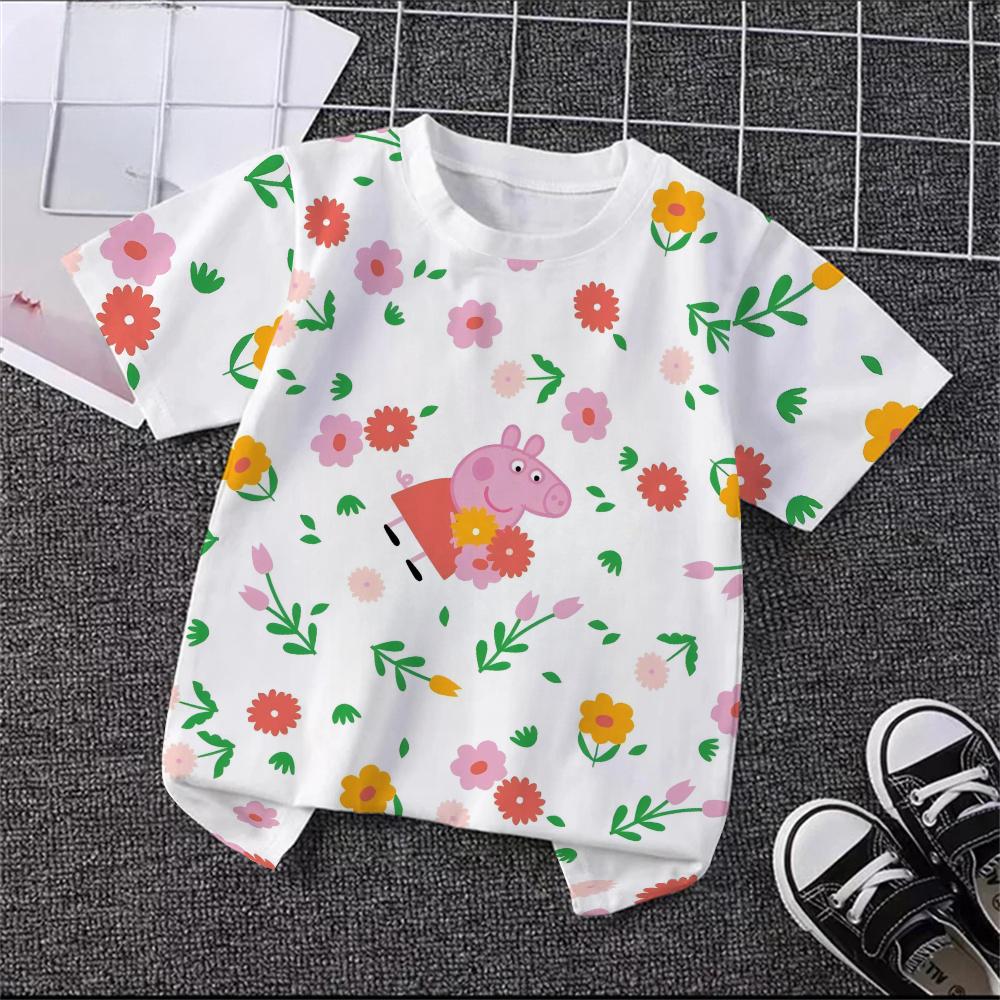 2026 Summer Girls boy Peppa Pig Peppa George T Shirt Cute Short Sleeve O Neck Tee Kids Summer Casual Tops Kids Women Men T-Shirt