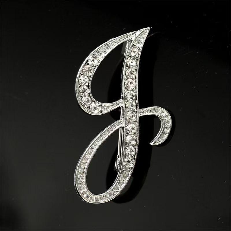 Minimalist Rhinestone Alphabet Brooch: Elegant Geometric Pin for Sweaters or Coats