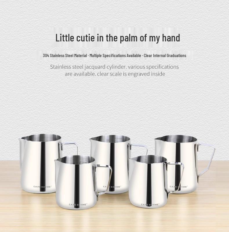 Thickened 304 Stainless Steel Latte Art Pitcher with Pointed Spout for Professional Milk Frothing.