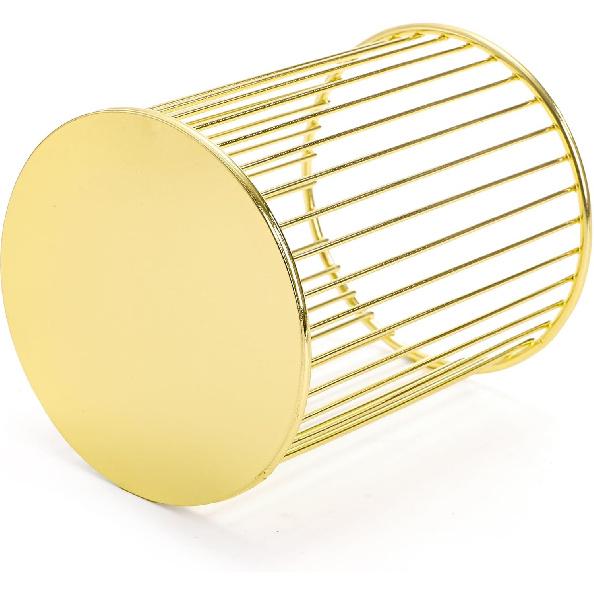 Yopay 4 Pack Pencil Cups, Round Wire Metal Pen Cups Makeup Brush Holder, Cylindrical Desktop Organizer Office School Home Supplier, Golden, 3.94" H