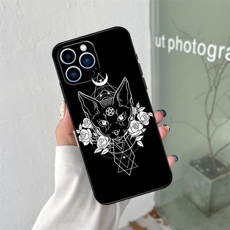 Moon Tarot Witch Cat Case For iPhone 16 15 11 12 13 14 Pro Max Plus XS X XR 12 13 Mini Back Cover