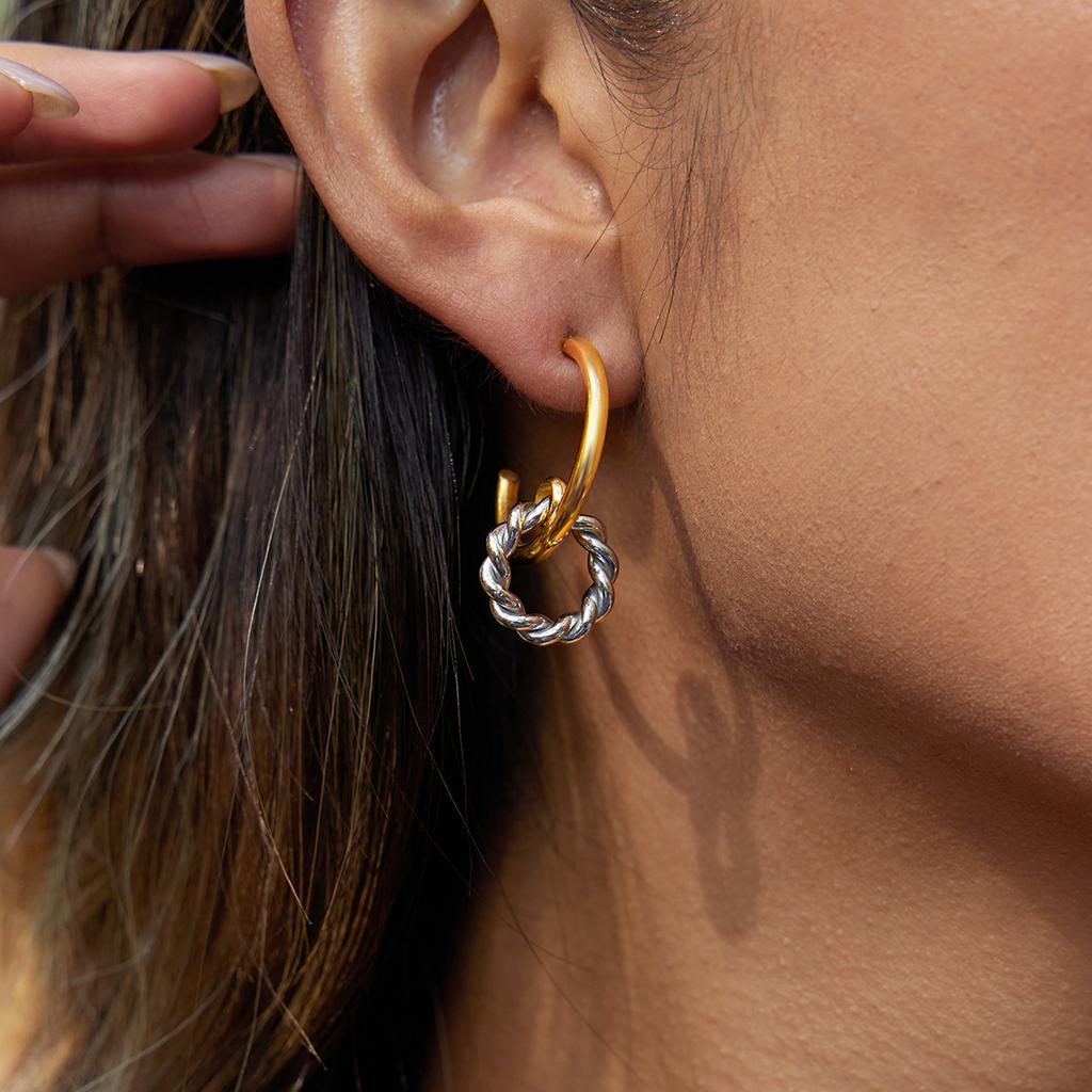 18K Gold, Light Luxury High-end Color Matching Threaded Earrings Jewelry