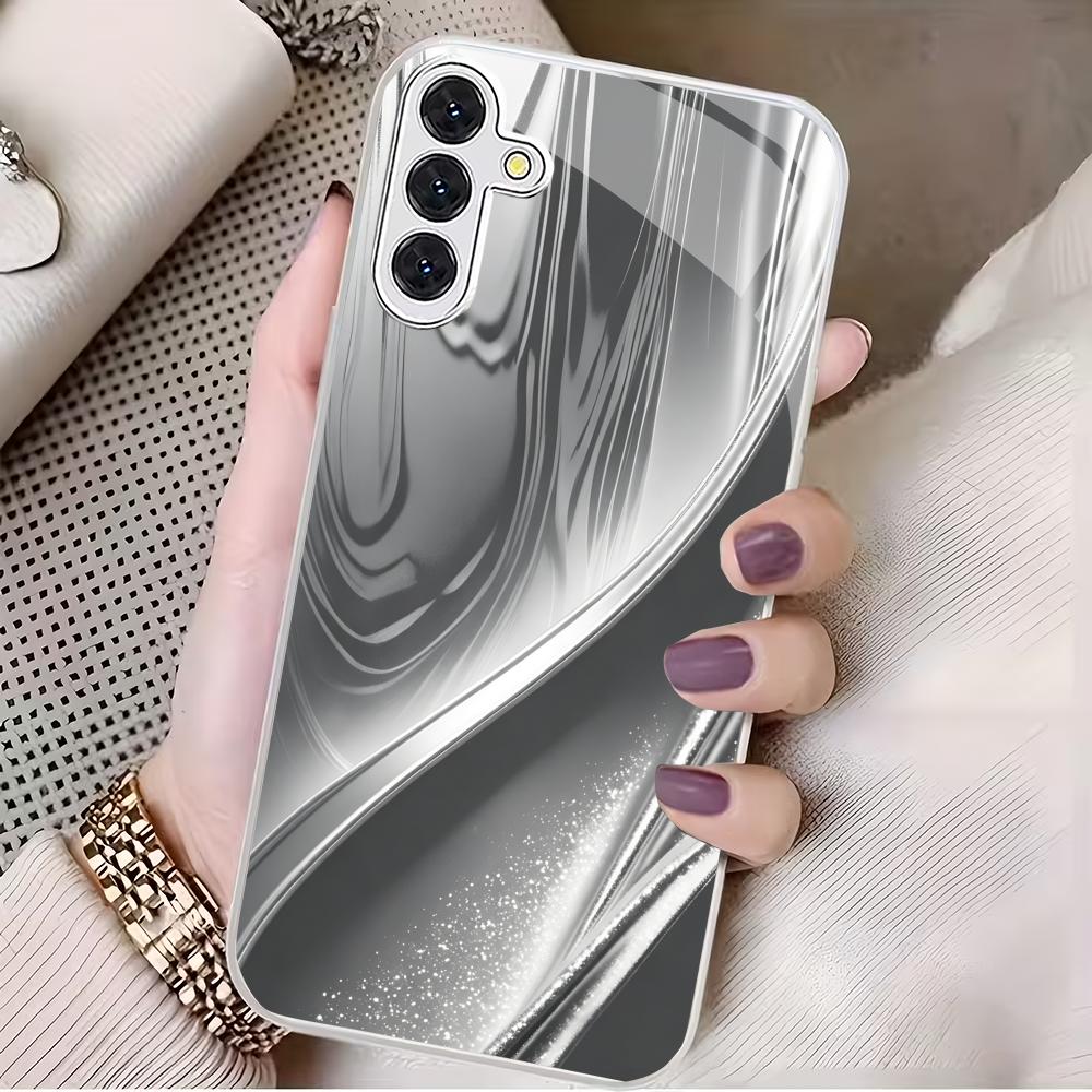 Custodia per telefono in vetro placcato argento con texture curva adatta per Samsung Galaxy S26 S25 S24 S23 S22 S21 S20 FE/Ultra/Plus antiurto
